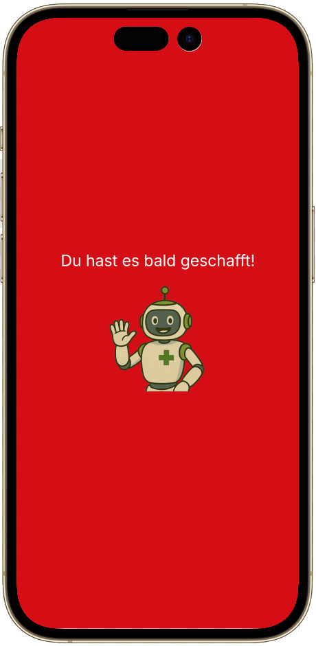 „Bald geschafft“-Screen der PKA-Lernapp des Apothekerverbands zur Motivation während der digitalen Mitarbeiterschulung.