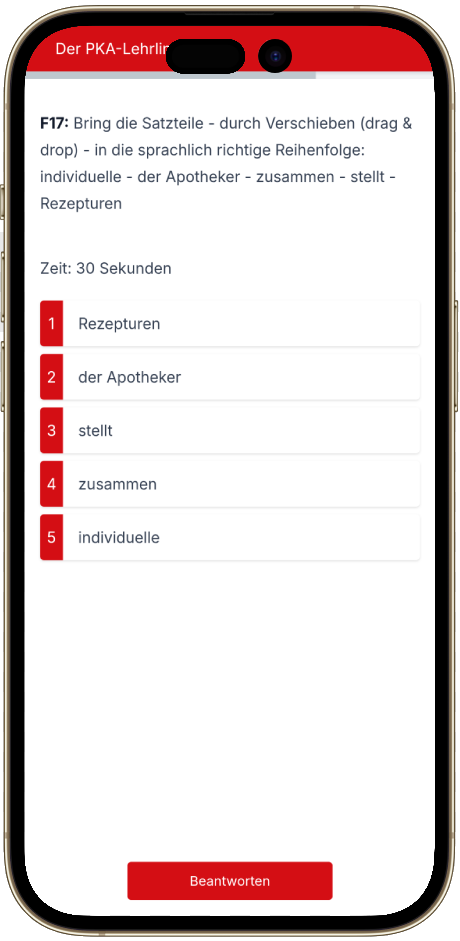 Aufgabenübersicht der PKA-Lernapp des Apothekerverbands zur strukturierten Mitarbeiterschulung.