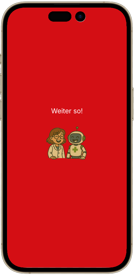 „Weiter so“-Motivationsscreen der PKA-Lernapp des Apothekerverbands innerhalb der digitalen Lernstrecke.
