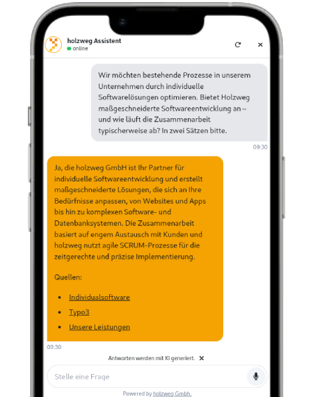 holzweg Chatbot mobile Ansicht